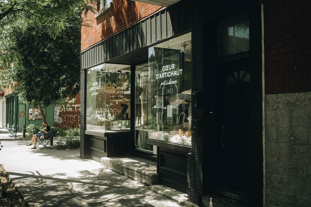 Storefront with a glass window on a sunny day